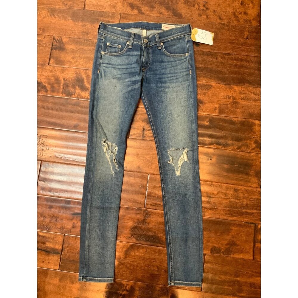 Rag & Bone /Jean Medium Wash Blue Distressed “Skinny" Jeans, Size 25